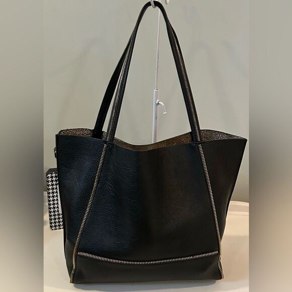 BOTKIER BLACK PEBBLE LEATHER SOHO ZIPPER TRIM TOTE SHOULDER BAG $298 - Picture 8 of 15